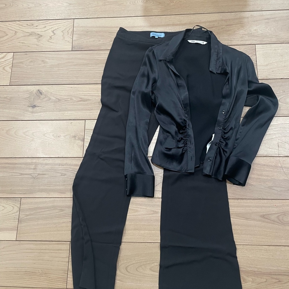 Zara Black Satin Pantsuit Set